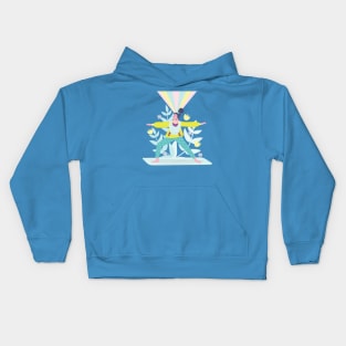 Woman doing yoga with child in sling Kids Hoodie